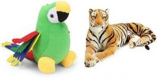 RBB HUB cute Tiger-35cm and musical parrot - 25 cm (Multicolor)  - 35 cm