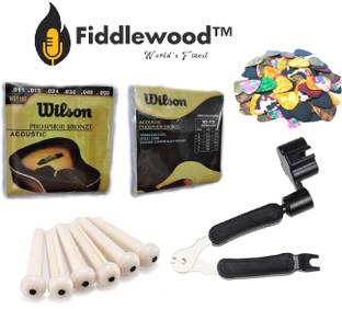 FIDDLEWOOD™ Acoustic COMBO OF STRING SET , 5 PIECE CELLULOID PICKS , STRING CUTTER WINDER PULLER , 6 BRIDGE PINS & PICK HOLDER FOR ACOUSTIC GUITARS Guitar String