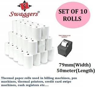 SWAGGERS Billing Paper 3 inch Thermal Paper Rolls for All types of Pos Machines/Thermal Printers/Billing Machines 79mm(Width)x50meter(Length), Pack of 10 Rolls 79mm 50 gsm Thermal Paper