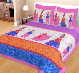 Sonal Textiles 140 TC Cotton Queen Printed Flat Bedsheet