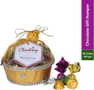 Chocoloony Chocolate Basket Gift Hamper 40pcs Milk Chocolate (240gm) Truffles