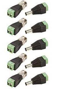 Zysk Set of 5 Piece Each Bnc Male Connectors Screw Type (Green) and Dc Male Connectors Screw Type (Green) for CCTV Camera Dvr BNC+DC CONNECTOR Wire Connector