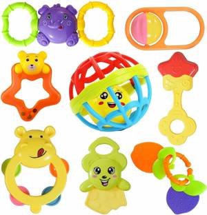 Shoptix Attractive Rattle for New Borns Baby and Infants Teether for Babies, Toddlers (Set of 8) Rattle