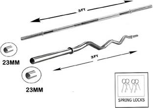 L'AVENIR Gym & Fitness Weight Lifting 3ft. CURL ROD + 3ft. STRAIGHT ROD with ROD LOCKS Weight Lifting Bar