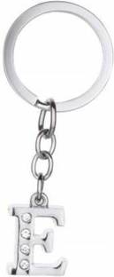 V E Alphabet Letter E Metal Silver Key Ring for Men and Women Key Chain