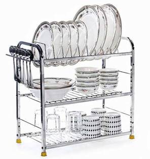 Pla Dish Drainer Kitchen Rack Steel Stainless Steel 3 Shelf Wall Mount Kitchen Organizer (18x18 inches)