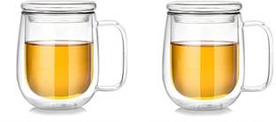 Bhaguji Double Wall Heat Resistant Glass Cup Light Weight With Glass Lid 250ml Glass Coffee Mug