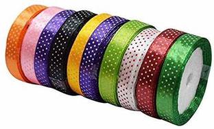 PANKSHRI ENTERPRISE Dotted Satin 1/2 Inch Multi Coloured - Set of 10 Pcs-87654 Multicolor Satin Ribbon
