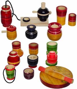 KRShop MaMu Handcrafted Wooden Kitchen Play Set for Girls (Color May Vary)