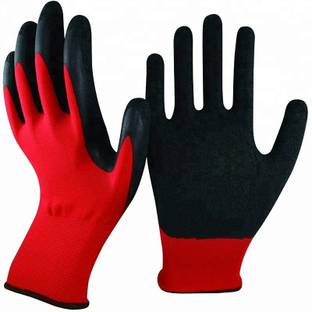 SS & WW RED BLACK PALM COATED GLOVES PACK OF 1 PAIR Latex  Safety Gloves