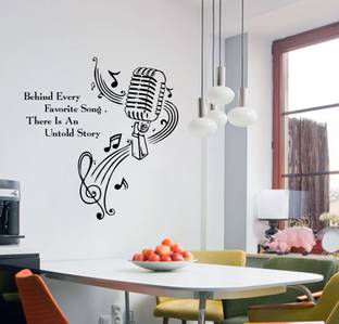Delight Decor 58 cm Red & Black Mic With Quotes Self Adhesive Sticker