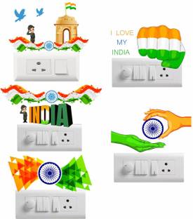 Decoration Stickers 22 cm "Indian Flag" Decorative switch Board sticker size (Pack of 5) Self Adhesive Sticker