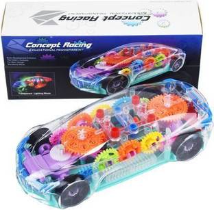 Haulsale Musical Car Toy with Colorful Lights Transparent Rotating Gear Concept Cars