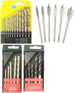 Inditools set of 13pc HSS bits 5pc masonry bits 5pc wood drill and 6pc flat wood bits