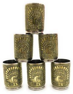NAVRANG (Pack of 6) Glass Set for Water, Handicraft decorative Juice Glasses, Diwali Gift, Gift, (Set of 6/Stainless steel) Glass Set Water/Juice Glass