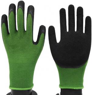 SS & WW GRENN BLACK LATEX PALM COATED HAND GLOVES PACK OF 1 PAIR Latex  Safety Gloves