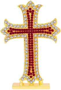 Love Kart Christian Jesus Christ Cross Idol | Holy Cross Idol | Red Cross Idol, Metal Statue for Car Dashboard | Home Décor | Office Decorative Showpiece  -  9 cm