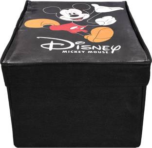 DISNEY Designer Mickey Mouse Print Non Woven Fabric Foldable Cloth Storage Wardrobe Organiser Box with Lid, Extra Large (Black)-KUBDART1718 KUBDART01718