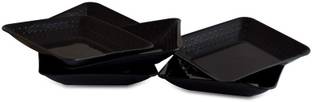 SAURA Gourmet Square Snacks Plate- Small- 12 Pieces Set (Black) Half Plate