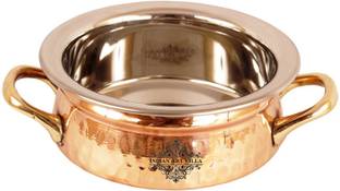 IndianArtVilla High Quality Steel Copper Serving Handi Bowl, Serveware & Dinnerware, 350 ML Handi 0.35 L