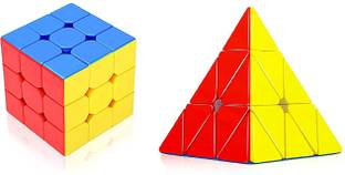 Authfort Cube Combo Set of 3x3x3 and Pyraminx Pyramid Triangle High Speed Stickerless Puzzle Cube