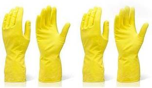 Friends Club Reusable Rubber Hand Gloves for Washing, Cleaning Kitchen and Garden (Ivory) Pack Of 2 Pair In 4 Pices Gloves Gardening Shoulder Glove