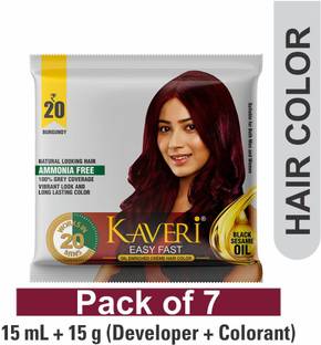 Kaveri EASY FAST OIL ENRICHED CRÈME HAIR COLOR 15g Crème + 15 ml Developer Pack of 7 , Burgundy