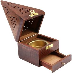 HYMS HYMS Look Incense Stick Holder | Wooden Square Shape Handmade Dhoop Batti Stand Wooden Incense Holder