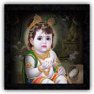 Poster N Frames Poster And Frame Baby Bal Krishna Wall Poster Painting | Home Decoration Item Digital Reprint 14 inch x 14 inch Painting