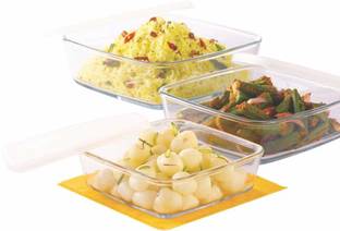 BOROSIL Glass Mixing Bowl Square Dish with Lid Set-500 ml +800ml +1.6 l