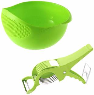 UNIBRITE Rice Washing Bowl And Vegetable Cutter Combo For Rice & Vegetable (Pack of 2) Kitchen Tool Set