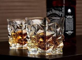 kb trade (Pack of 2) Diamond Crystal Cut Whiskey Glass - Clear, 300 ml (Set of 2 Glass) Glass Set Whisky Glass