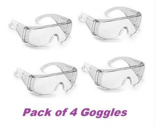 Quantum Retail - (Pack of 4) Eye Protection Safety Goggle / Anti-Droplets Disposable Protective Goggle With Clear Polycarbonate Lens for Power Tool, Welding, Wood-working, Medical Lab, Driving - Quantum Retail - Eye Protection Safety Goggles Glasses Anti-Droplets Disposable Protective Eyeglass with Clear Polycarbonate Lens for Power Tool, Welding, Laboratory, Wood-working, Medical Lab, Driving, Laboratory Safety Goggle (Free-size) - Pack of 4 Laboratory  Safety Goggle