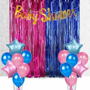 DECOR MY PARTY Baby Shower Banner Combo With Foil Curtains, Star Shape Balloon & Metallic Balloons For Baby Shower / Welcome Baby Boy Or Girl Party Decorations Props
