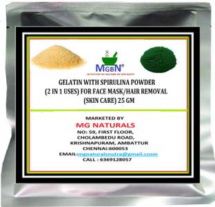 MGBN GELATIN WITH SPIRULINA POWDER (2 IN 1 USES) FOR FACE MASK/HAIR REMOVAL (SKIN CARE) 25 GM