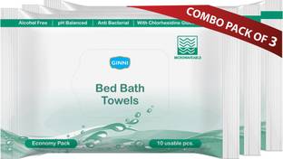 GINNI Hygiene Bed Bath Towel Wet Wipes for Adults, Patients & Refreshing Sponge Bath (Pack Of 3) (10 Towels Per Pack)