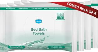 GINNI Hygiene Bed Bath Towel Wet Wipes for Adults, Patients & Refreshing Sponge Bath (Pack Of 4) (10 Towels Per Pack)