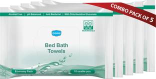 GINNI Hygiene Bed Bath Towel Wet Wipes for Adults, Patients & Refreshing Sponge Bath (Pack Of 5) (10 Towels Per Pack)