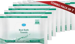 GINNI Hygiene Bed Bath Towel Wet Wipes for Adults, Patients & Refreshing Sponge Bath (Pack Of 7) (10 Towels Per Pack)