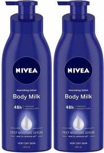 NIVEA Nourishing Lotion Body Milk With Deep Moisturizer Serum and 2x Almond Serum (400ml each, 2 Pack)
