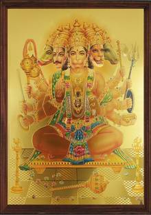साई बालाजी अक्रलिक Panchmukhi Hanuman photo with frame डिजिटल रीप्रिंट 13.25 inch x 8.25 inch पेंटिंग