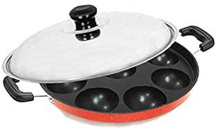 BIGWIN Wonderfull 12 Cavity Red Appam Patra Appe Maker, Paddu Maker Paniarakkal with Lid (Aluminium, Non-stick) Paniarakkal with Lid 1 L capacity 24.3 cm diameter