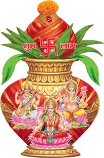 god & god's 61 cm Diwali Pooja With kalash Wall Sticker 780 Self Adhesive Sticker