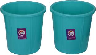 Clastik Plastic Waste Bin (Open Dust bin) 10 Litre-Green-Set of 2 Plastic Dustbin