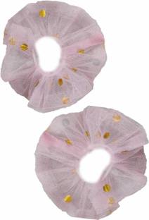 IBDA Sheer Pink Tulle Scrunchies , Secured with Elastic Hair Ties, Head Band, Accessories( Pack of 02). Rubber Band