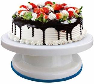 MOONZA Cake Decorating Revolving Turntable, 28 cm, White, BPA Free Plastic, 360 Degree Rotating Aluminium Cake Mould 1