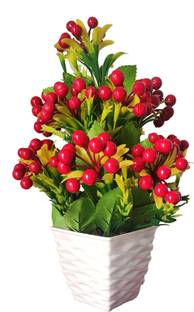BK Mart Beautiful Artificial Cherry Flower Plant With Pot - Superb Quality Natural Looking Red Cherry 14 inch Artificial Plant  with Pot