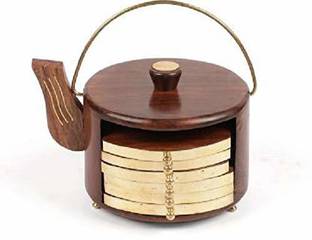 ARTANDCRAFTINDIA Round Reversible Wood Coaster Set