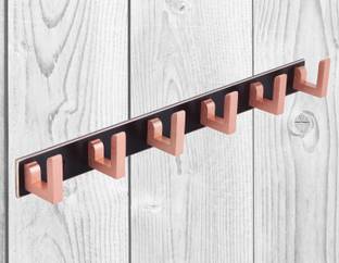 DOCOSS Extra Long -40 cm Rose- Gold Cloth Hanger 6 Pin Bathroom Kitchen Wall Wardrobe Door Hooks For Hanging keys,Clothes Holder Hook Rail 6