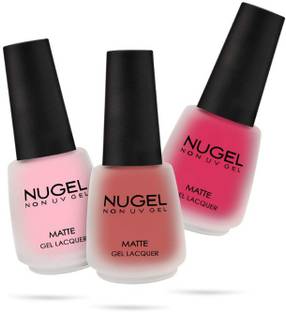 nugel Non UV Gel Nail Polish 3pcs combo_13ml each_N-19 Pink Lacy Matte – M01, Peach Matte – M02, Neon Pink Matte – M03